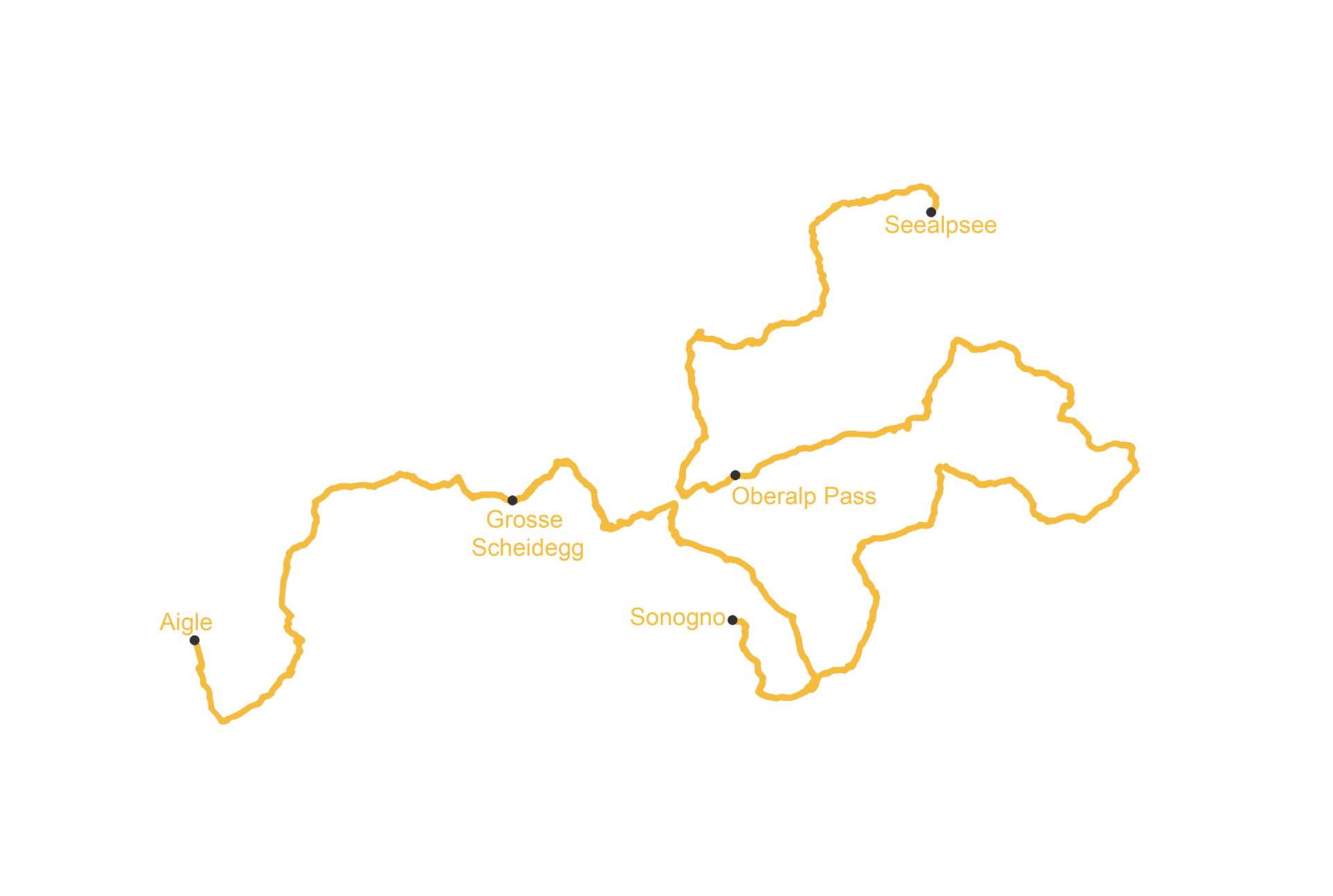 Fondue Fury cycling track route map showing the path through Swiss Alps